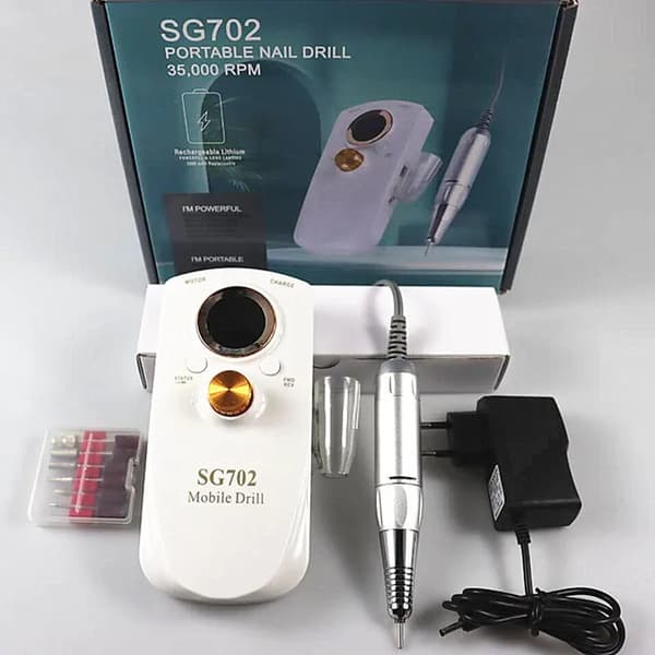 Bærbar Neglebor Maskine, Genopladelig, 35000RPM, 702 hvid