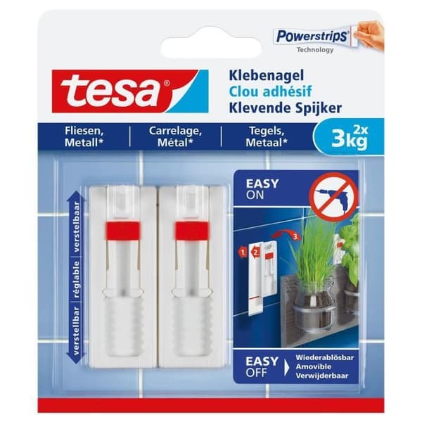 Klibbande - TESA - Justerbar - För kakel och metall - Maximal belastning 3 Kg - Återanvändbar