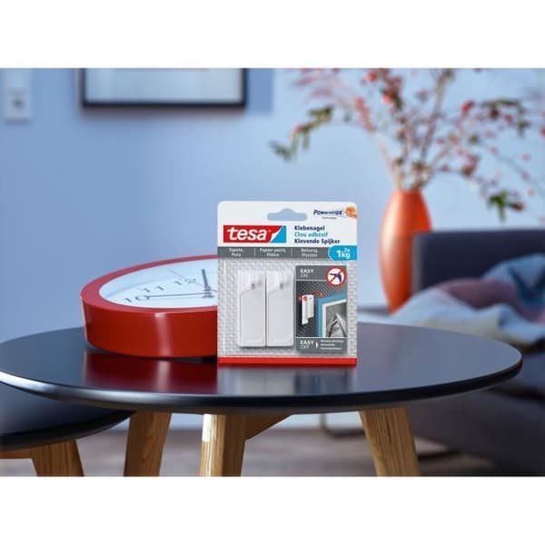 Självhäftande spik - TESA - För tapeter &amp; gips - Belastning 1 Kg - Återanvändbar - Powerstrips