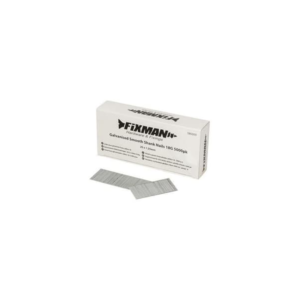 5000 18 gauge släta galvaniserade naglar - 25 x 1,25 mm - 585359 - Fixman