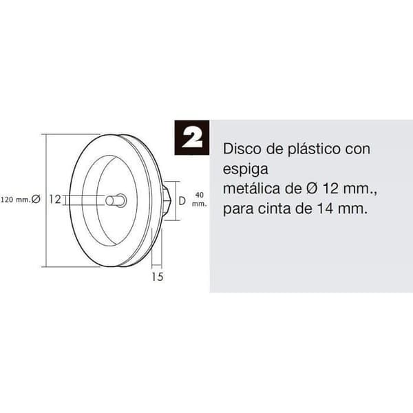 Slutarvinsch i plast med metallspets 120x40 mm. 14 mm band