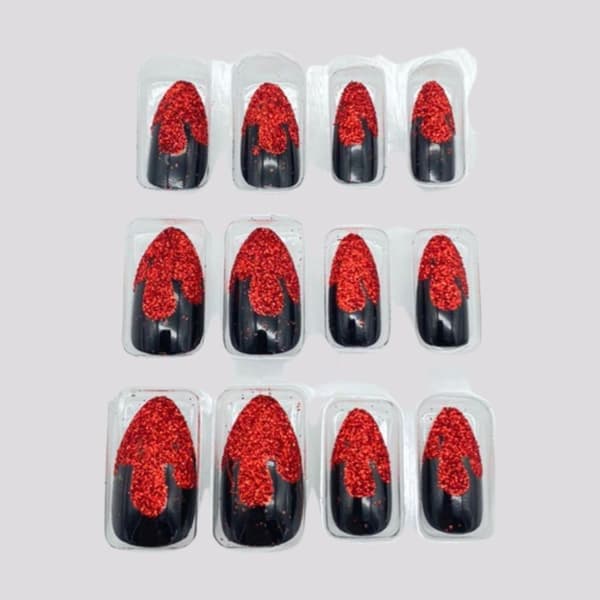 Snap nails with red glitter halloween theme blood party fancy