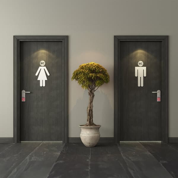 sett med 4 selvklebende WC-skilt