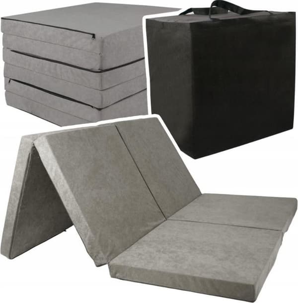 Foldbar 2-personers madras - Vaskbart betræk - 195cm x 120cm x 7cm - Grå