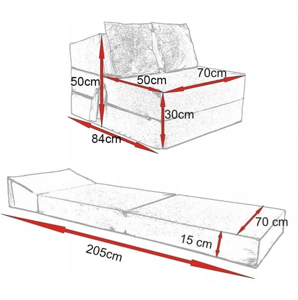Luxury Guest Mattress - Sininen - Retkeilypatja - Matkapatja - Taitettava patja - 200 x 70 x 15 - Tyynyillä