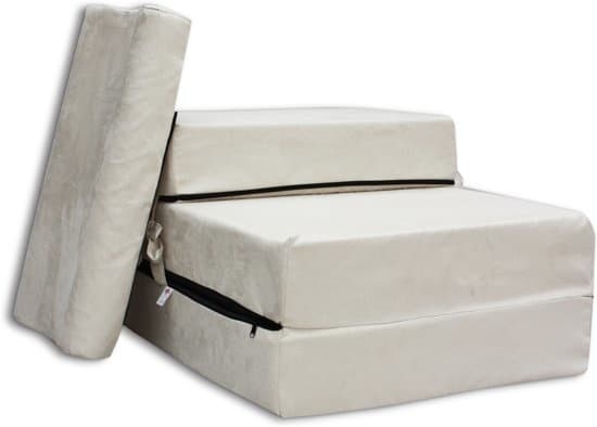 Vikbar madrass - Tvättbart överdrag - 70cm x 200cm x 15cm - Kräm