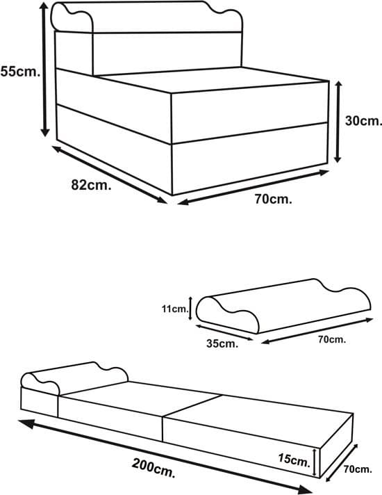 Musta vierasmakuualusta - leirintäpatja - matkapatja - taitettava patja - 70 x 200 x 15 tyynyllä