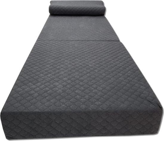 Kompakti matkapatja kaulatuella - grafiitti, 200x70x15 cm, taitettava ja pestävä päällinen