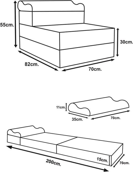 Grafiet Taittokäyttöinen retkeilypatja tyynyllä, 200x70x15cm, Korkealaatuinen vaahtomuovi, Pestävä päällinen
