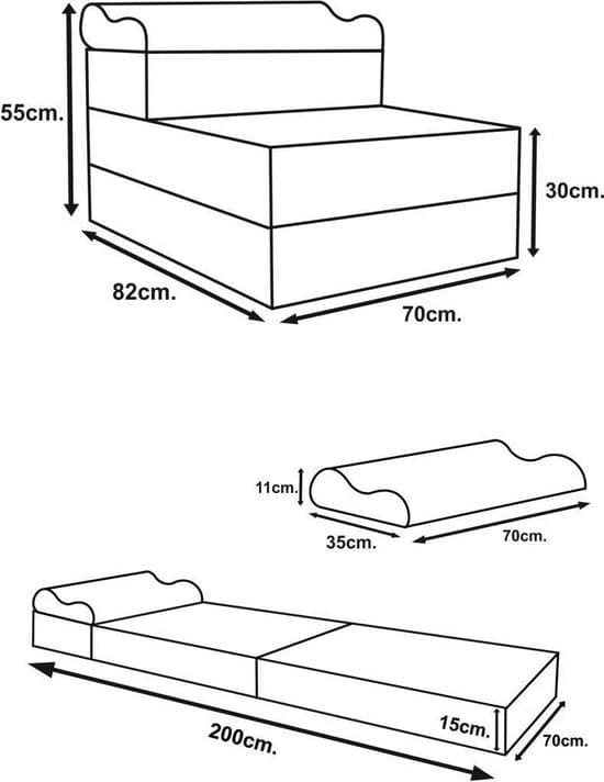 Lyxig Hopfällbar Logematrass - Grafit, 200x70x15 cm, Kudde, Europeisk Kvalitet