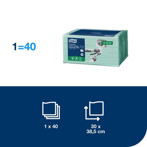 Rengöringsduk TORK Pre W8 grön 40/fp