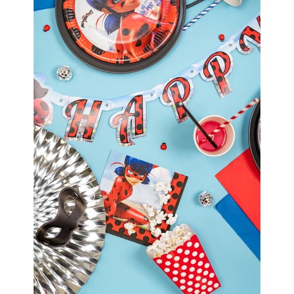 Pappersservetter - Miraculous - Set med 20 - 33x33 cm - Röd - Färgglad - Barn