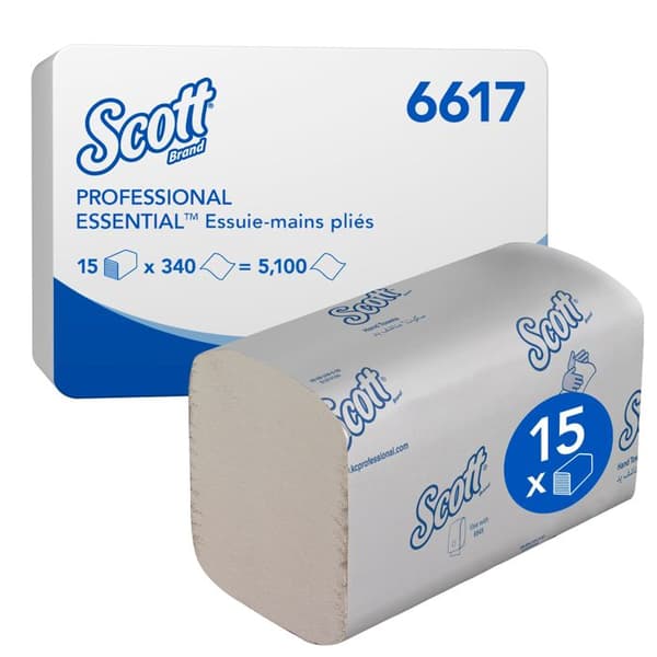 Scott Essential 6617 mattade handdukar - 15 x förpackningar med 340 handdukar (5100 totalt)