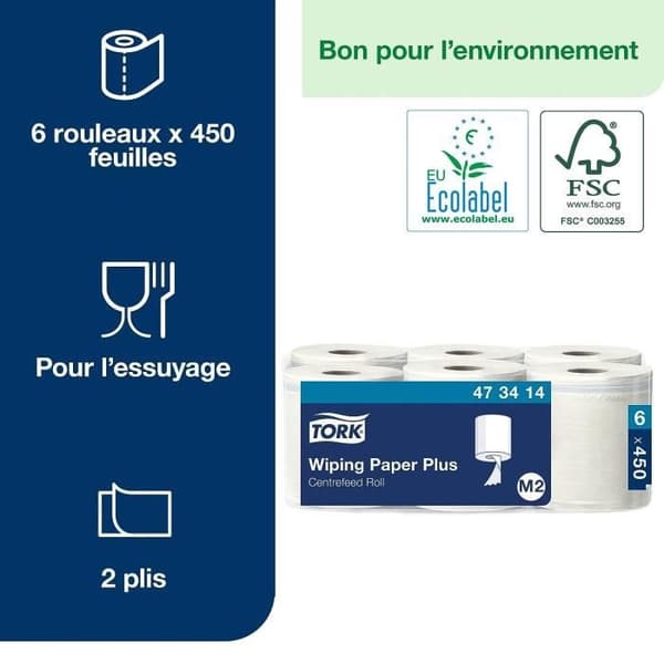 Tork 473414 Advance Center Feed Torkpapper M2 - 500 fot x 7,5 tum - Paket med 6 rullar - Vit