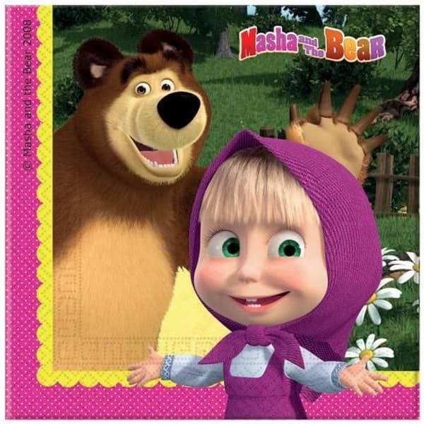 Pappersservetter - Masha och Michka - Pack om 20 - 33x33 cm - Barn - Vit