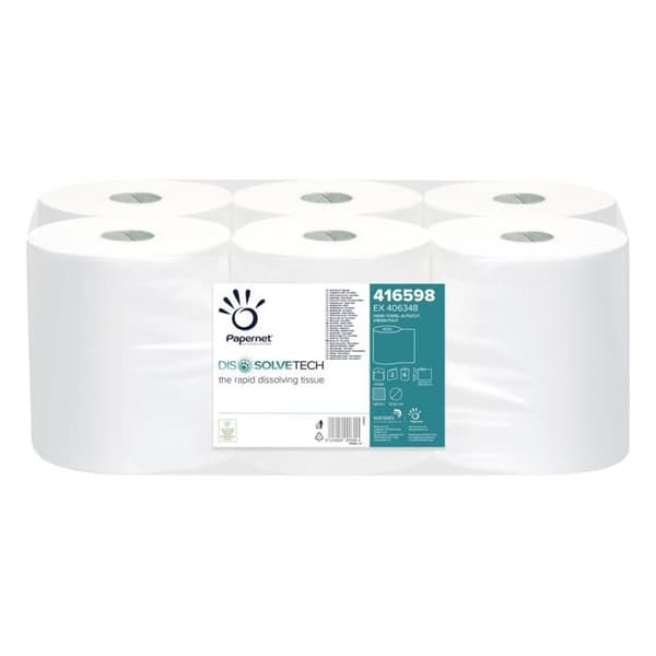 2-lagers limmad präglad handduk - EMR DISSOLVETECH - 140m - Paket med 6 rullar