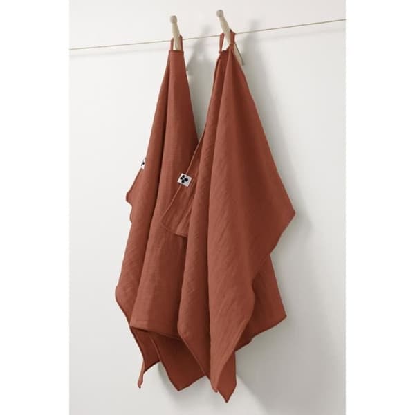 Pack med 2 handdukar i bomullsgaze 50 x 70 cm GAIA färg Terracotta