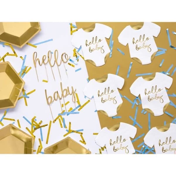 Set med 20 pappersservetter Body Hello Baby skrivguld 33 x 33 cm