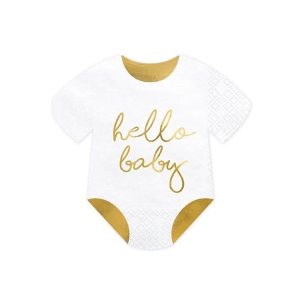Set med 20 pappersservetter Body Hello Baby skrivguld 33 x 33 cm