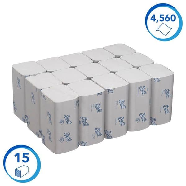 Scott Control 6689 Engångspapper Mattade handdukar 15 förpackningar x 304 vita pappershanddukar (4 560 totalt)