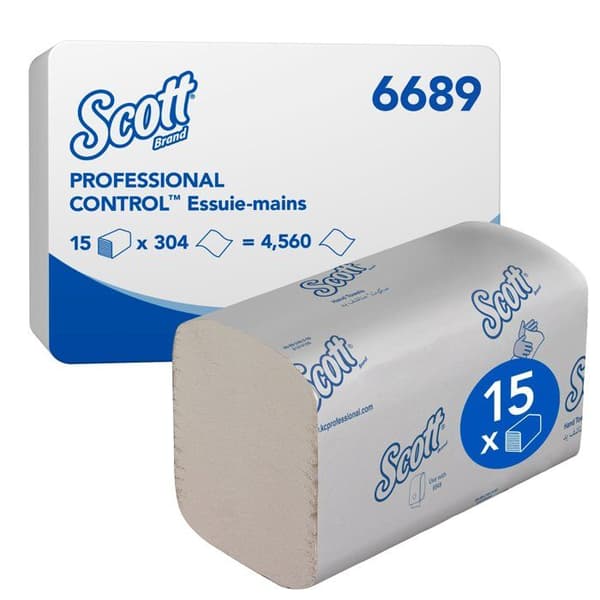 Scott Control 6689 Engångspapper Mattade handdukar 15 förpackningar x 304 vita pappershanddukar (4 560 totalt)