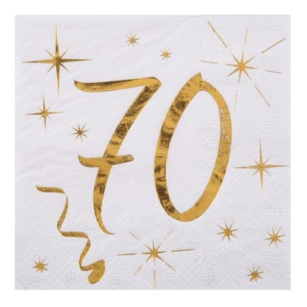 SANTEX 6159-70, Påse med 20 små servetter 70 år, metallic GULD