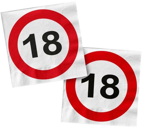 Folat - 28372 - Servetter med signalering 18-33 x 33 cm-20 stycken signal, förbudsskyltar, röd vit