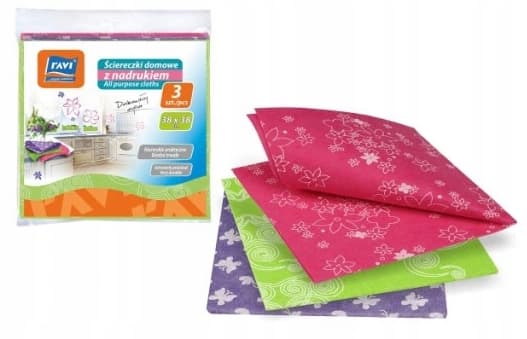 Absorberande hushållstrasor med tryck 38 x 38 cm 3 st.