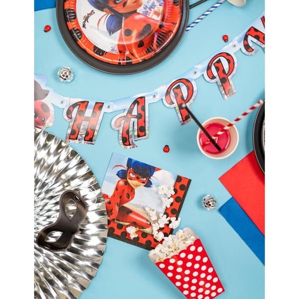 Pappersservetter - Miraculous - Set med 20 - 33x33 cm - Röd - Färgglad - Barn