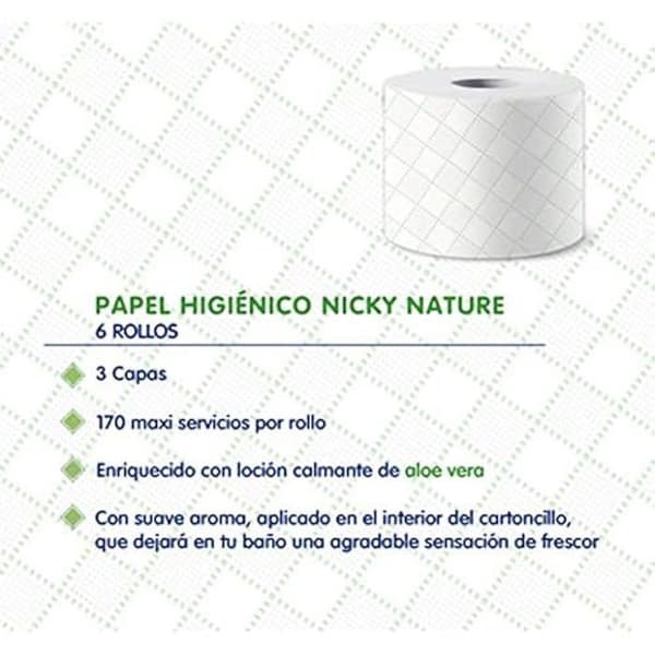 Toalettpapper - Nicky - Natur - 3 lager - 6 rullar - Aloe Vera
