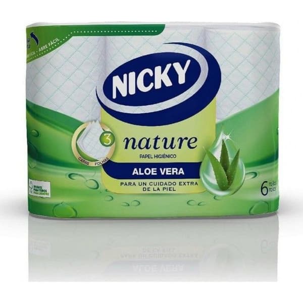 Toalettpapper - Nicky - Natur - 3 lager - 6 rullar - Aloe Vera