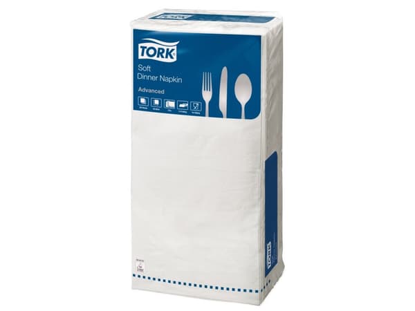 Middagsserviet, Tork Advanced, 3-lags, 1/4 fold, 40x40cm, hvid
