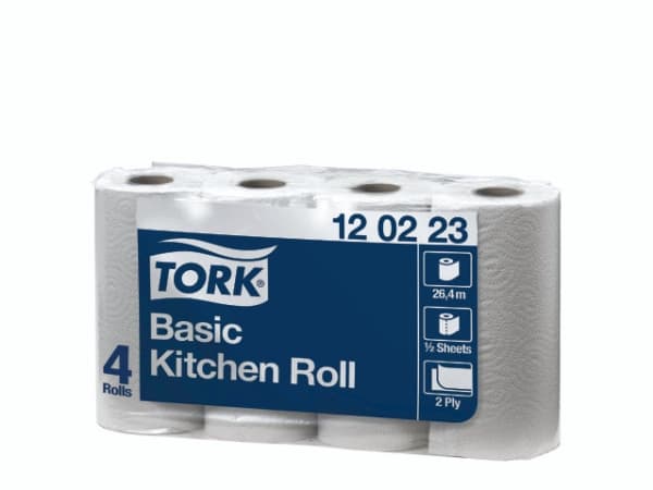 Køkkenrulle Tork Basic 2-lag 25.8 m ark 14cm x 20,6 cm,8 pk x 4rl/krt