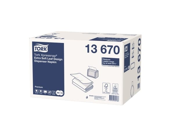 Servett Tork N4 Xpressnap Premium 13670 vit interfolierad 2-lagig med prägling/bladmönster - (4000 st.)