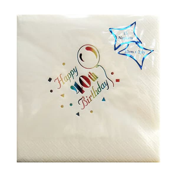 NPK 40th Birthday Foil Printed Napkins (Pack Of 15) White One Size