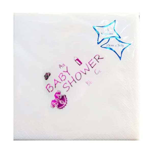NPK Girls Baby Shower Design Foil Printed Napkins (Pack Of 15) White/Pink One Size