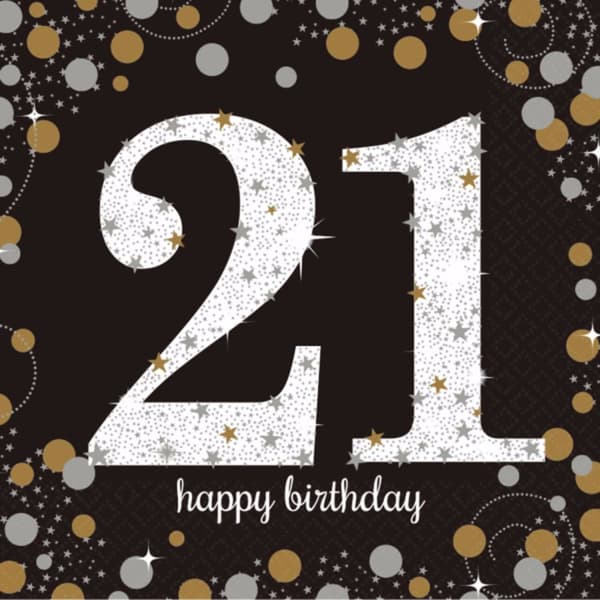 Amscan Sparkling Gold Celebration Happy 21st Birthday Napkins (Pack of 16) Black/Gold One Size
