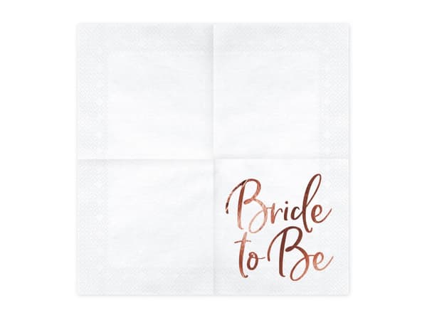 20 pappersservetter vita med tryck i roséguld "Bride To Be" (33x33 cm) - Rose Gold Bride To Be