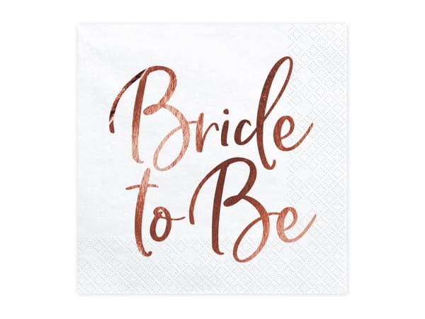 20 pappersservetter vita med tryck i roséguld "Bride To Be" (33x33 cm) - Rose Gold Bride To Be