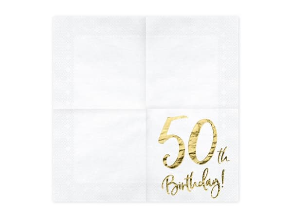 20 "50th Birthday" Papirservietter, Hvi (33x33 cm) - Milestone Birthday