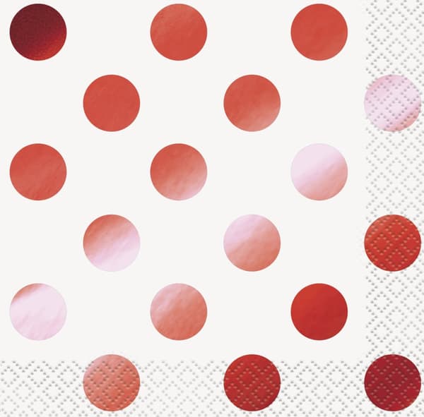 16 Cocktailservietter med metalliske Røde Polka Prikke (13x13 cm) - Red Foil Programme