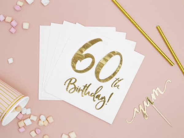 20 "60th Birthday" Papirservietter, Hvi (33x33 cm) - Milestone Birthday