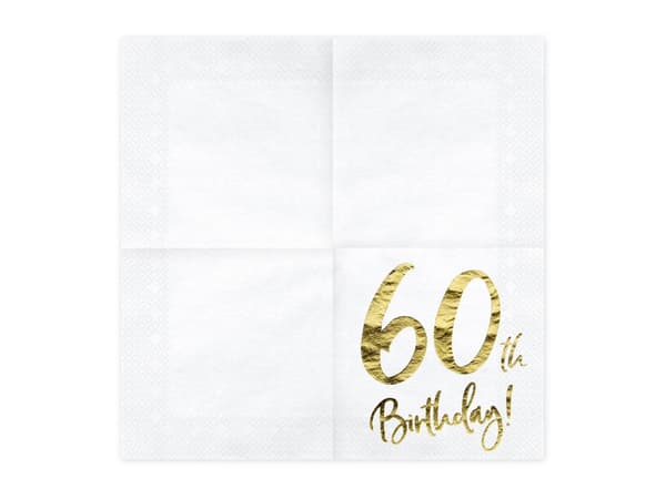 20 "60th Birthday" Papirservietter, Hvi (33x33 cm) - Milestone Birthday