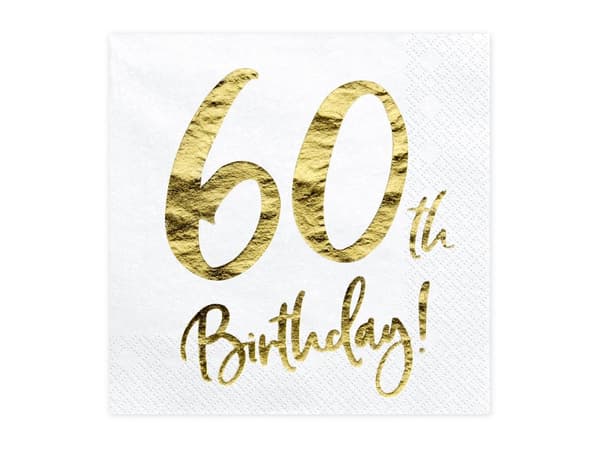 20 "60th Birthday" Papirservietter, Hvi (33x33 cm) - Milestone Birthday