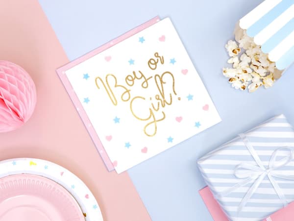 20 "Boy eller Girl?" Papirservietter, Hvi (33x33 cm) - Gender Reveal Party