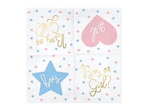 20 "Boy eller Girl?" Papirservietter, Hvi (33x33 cm) - Gender Reveal Party