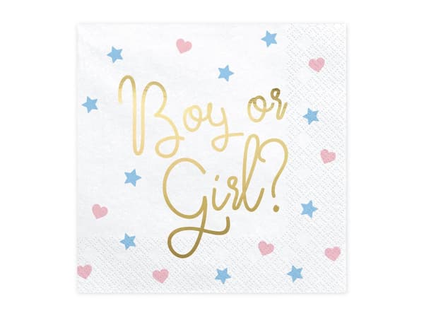 20 "Boy eller Girl?" Papirservietter, Hvi (33x33 cm) - Gender Reveal Party