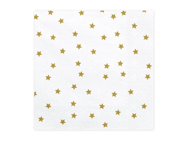 20 Hvide Papirservietter med Guldstjerner (33x33 cm)