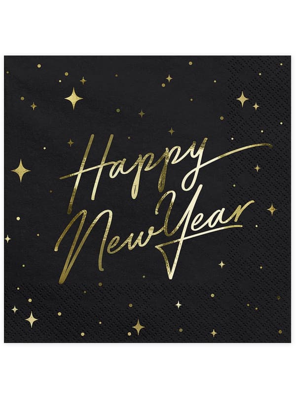 20 Godt nyttår servietter i sort og gull (33 x 33 cm) - New Year's Eve Collection