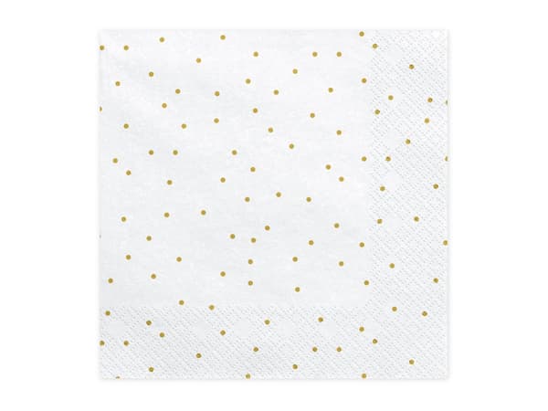 20 Hvide Papirservietter med Guld Prikke (33x33 cm) - First Communion